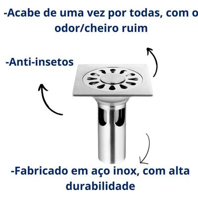 Ralo Inox 201 Inteligente 10x10cm Sem Mau Cheiro Tampa 2mm