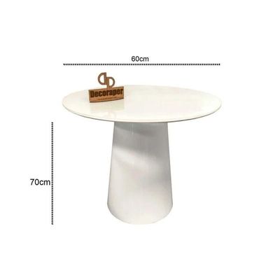 Mesa De Canto Cone Laqueado Com Tampo Vidro 60cm Branco 70cm Branco