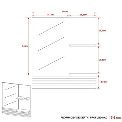 Espelheira Para Banheiro 60 Cm 2 Prateleiras Sâmia Amêndoa/mármore Branco