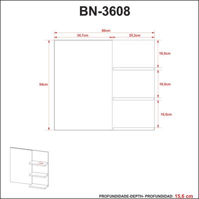 Espelheira Suspensa para Banheiro 60cm com 3 Prateleiras BN3608 Mármore Branco