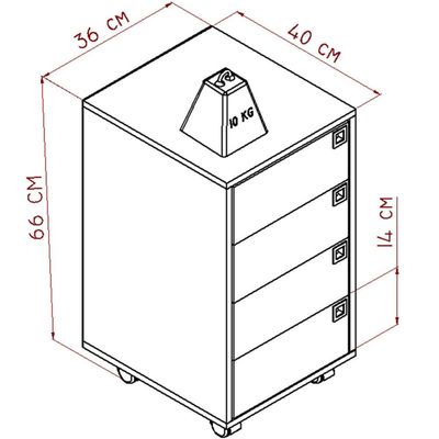 Gaveteiro Organizador Com 4 Gavetas Branco 36x66cm Rodizios Placa e Ponto Office Gaveteiro Para Escr