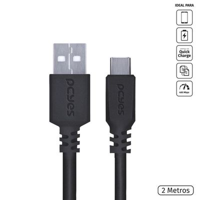 Cabo Usb A 2.0 Para Usb Tipo C 2m Preto - Puacp-02