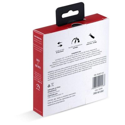 Cabo Usb A 2.0 Para Usb Tipo C 2m Preto - Puacp-02