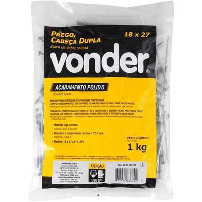 Prego Cabeça Dupla 18x27 1kg Polido Vonder
