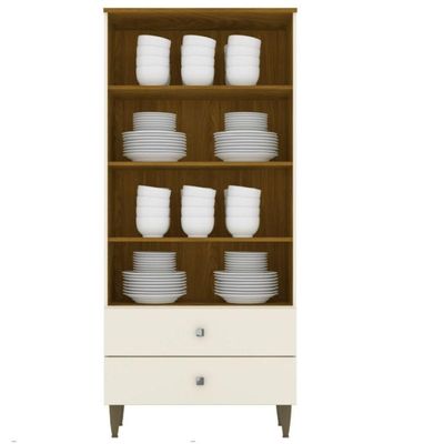 Cristaleira 02 Portas Com Vidro 02 Gavetas Liz Henn Off White Com Nature