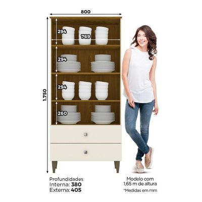 Cristaleira 02 Portas Com Vidro 02 Gavetas Liz Henn Off White Com Nature