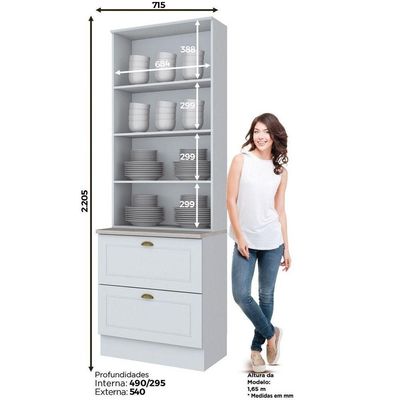 Cristaleira 02 Portas 02 Gavetas 71,5 Cm Americana Henn Branco Hp