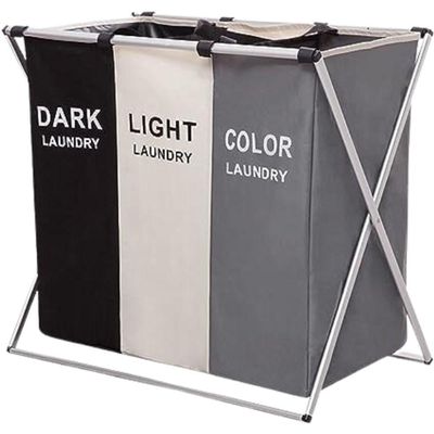 Cesto De Roupa Suja Dobrável Organizador 3 Compartimentos