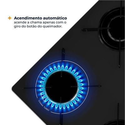 Cooktop a Gás Britânia 4 Bocas BCT4P Vidro Temperado 8mm Preto Bivolt