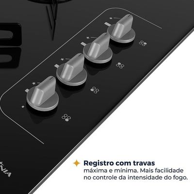 Cooktop a Gás Britânia 4 Bocas BCT4P Vidro Temperado 8mm Preto Bivolt