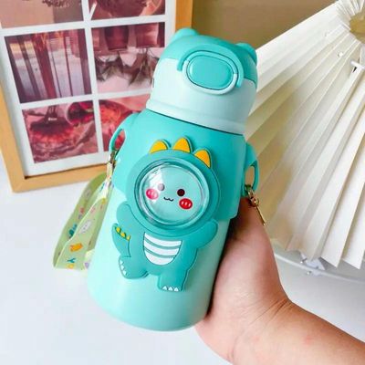 Garrafinha C/ Canudo Squeeze Infantil Garrafa Bebe Térmica Alça Verde