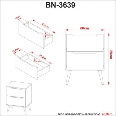 Gabinete para Banheiro 60cm com 2 Gavetas BN3639 Branco Tecnomobili SEM CUBA