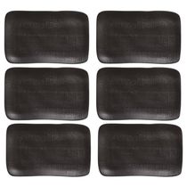 Kit 6 Travessas Juta Preto Matte 27x17cm Cerâmica Bandeja Sushi Restaurante Porto Brasil