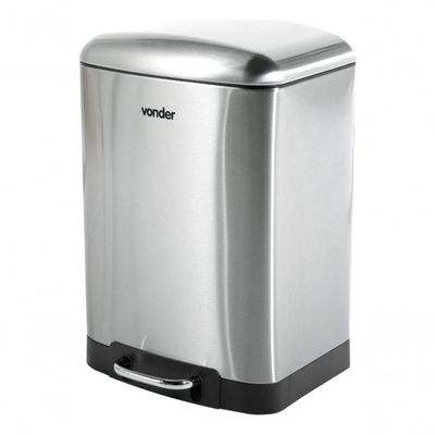 Lixeira Retangular 12 Litros Inox Cinza Vonder