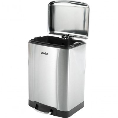 Lixeira Retangular 12 Litros Inox Cinza Vonder