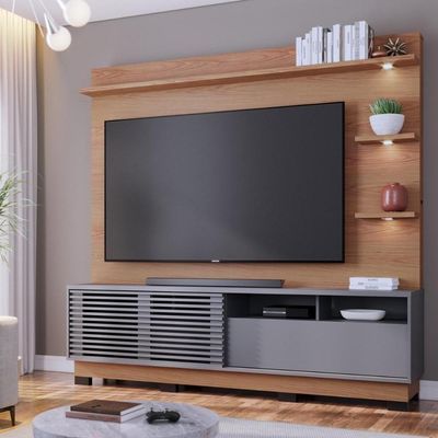 Home Theater 1 Porta Ripada Deslizante Tv 70 Polegadas Campeche - Freijó Cinza