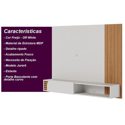 Painel Home Suspenso 1 Porta Tv's 60" Jurerê - Freijó Off White Matte