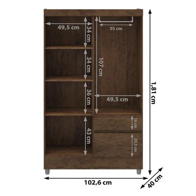 Guarda Roupa Solteiro 4 Portas 2 Gavetas Exemplar Plus - Imbuia Rústico