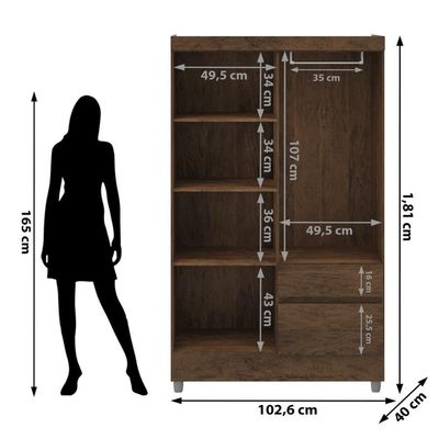 Guarda Roupa Solteiro 4 Portas 2 Gavetas Exemplar Plus - Imbuia Rústico