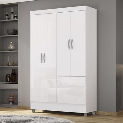 Guarda Roupa Solteiro 4 Portas 2 Gavetas Exemplar Plus - Branco Camarim