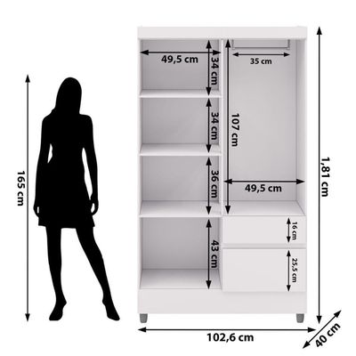 Guarda Roupa Solteiro 4 Portas 2 Gavetas Exemplar Plus - Branco Camarim