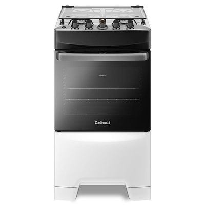 Fogão Continental 4 Bocas FC4IB com Mesa de Inox, Tecnologia Top Limpa Fácil e Acendimento Automático  Branco