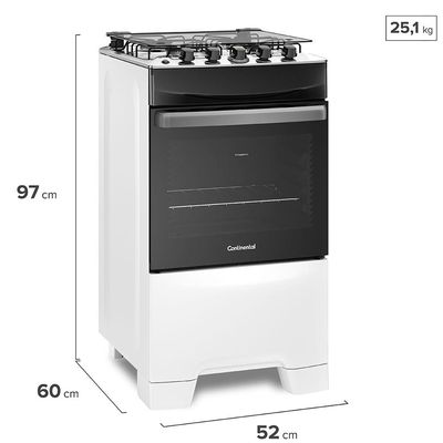 Fogão Continental 4 Bocas FC4IB com Mesa de Inox, Tecnologia Top Limpa Fácil e Acendimento Automático  Branco