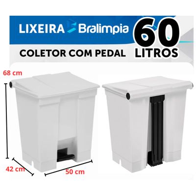 Coletor Lixeira De Pedal 60 Lt Bralimpia Branca