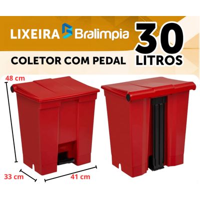 Coletor Lixeira De Pedal 30 Lt Bralimpia Vermelho