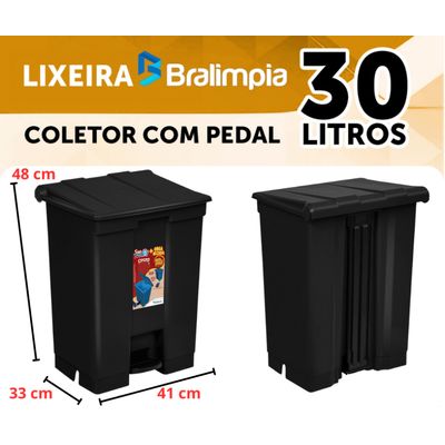 Coletor Lixeira De Pedal 30 Lt Bralimpia Preto