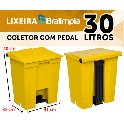 Coletor Lixeira De Pedal 30 Lt Bralimpia Amarela