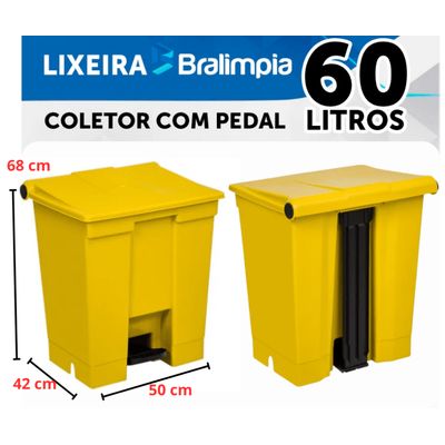 Coletor Lixeira De Pedal 60 Lt Bralimpia Amarela