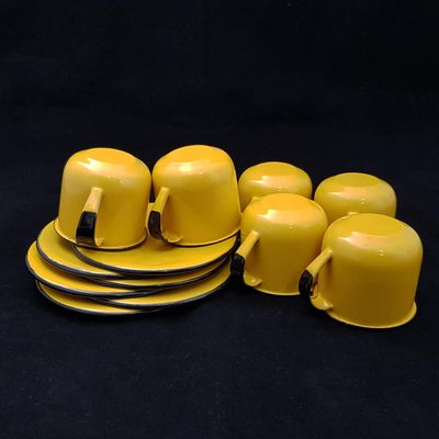 Jogo De Xícaras Com Pires 6 Canecas Esmaltada 180ml Chá Café Amarelo