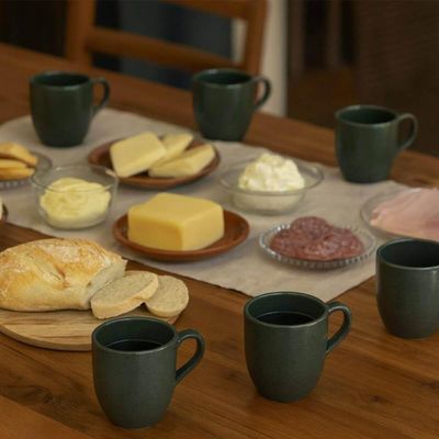 Conjunto 15 Canecas Arauco Verde Porto Brasil 273ml Xícara de Chá Cerâmica Servir Mesa Posta