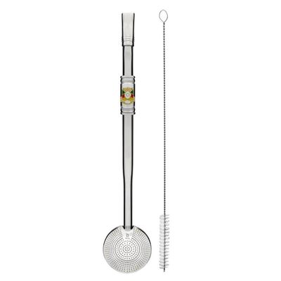 Bomba de Chimarrão Inox Anel Rosca 24cm Mil Furos Brasão RS Bortonaggio
