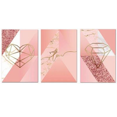 Kit Placas Quadros 3 Peças Mdf 20x30 Formas Rosa