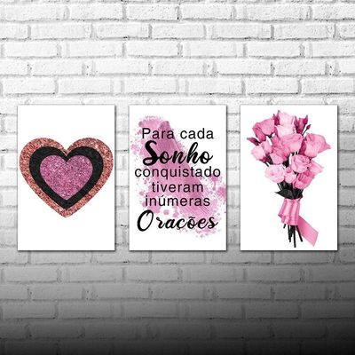 Kit Placas Quadros Decorativos 3Pçs 20X30 Sonho E Oração
