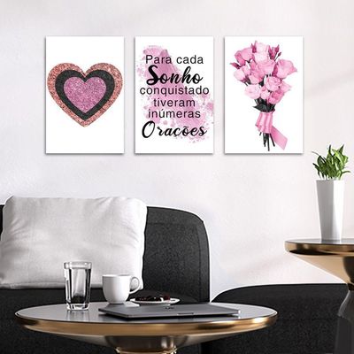 Kit Placas Quadros Decorativos 3Pçs 20X30 Sonho E Oração