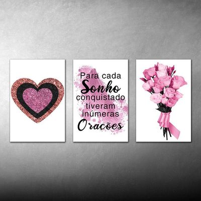 Kit Placas Quadros Decorativos 3Pçs 20X30 Sonho E Oração