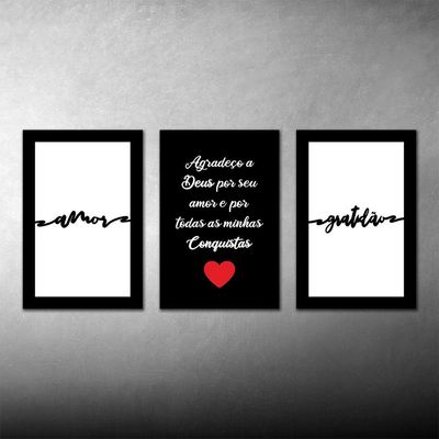 Kit Placas Quadros Decorativos 3Pçs 20X30 Deus Amor Gratidão