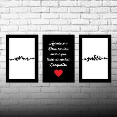 Kit Placas Quadros Decorativos 3Pçs 20X30 Deus Amor Gratidão
