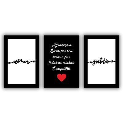 Kit Placas Quadros Decorativos 3Pçs 20X30 Deus Amor Gratidão