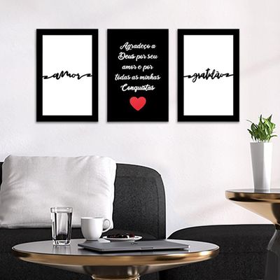 Kit Placas Quadros Decorativos 3Pçs 20X30 Deus Amor Gratidão