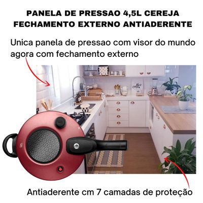 Panela De Pressão Antiaderente Com Visor 4.5 L Mta Cereja