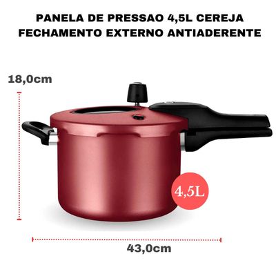 Panela De Pressão Antiaderente Com Visor 4.5 L Mta Cereja