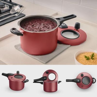 Panela De Pressão Antiaderente Com Visor 4.5 L Mta Cereja