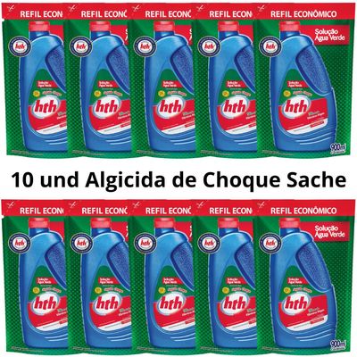 Kit 10 HTH Algicida Choque Solução Água Verde 900ml
