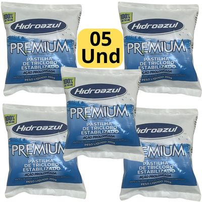 Kit 05 Pastilha Tablete Hidroazul Premium 200g Para Piscina