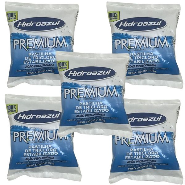 Kit 05 Pastilha Tablete Hidroazul Premium 200g Para Piscina