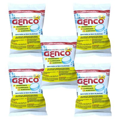 Kit 05 Pastilha Tablete Genco Cloro Multi Ação 200g Piscina